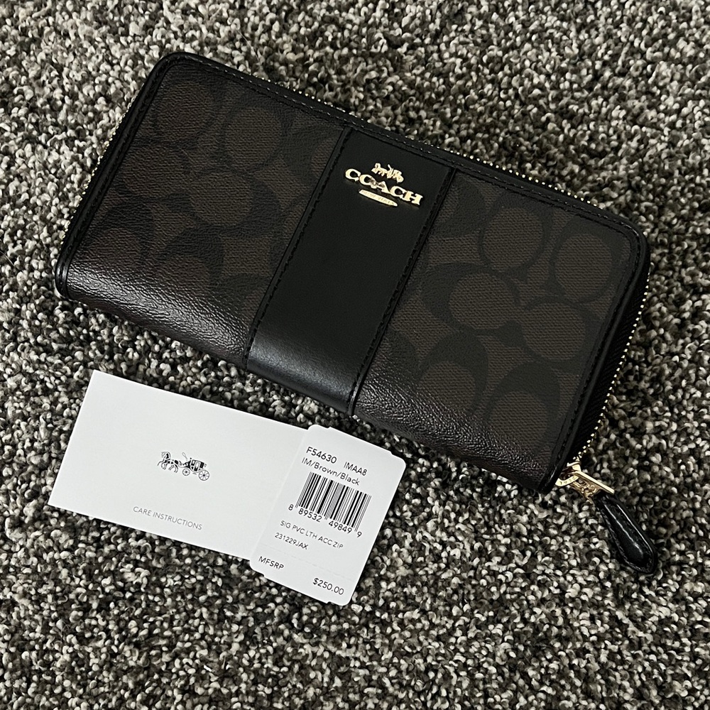 Coach Black and Brown Monogram Signature Wallet